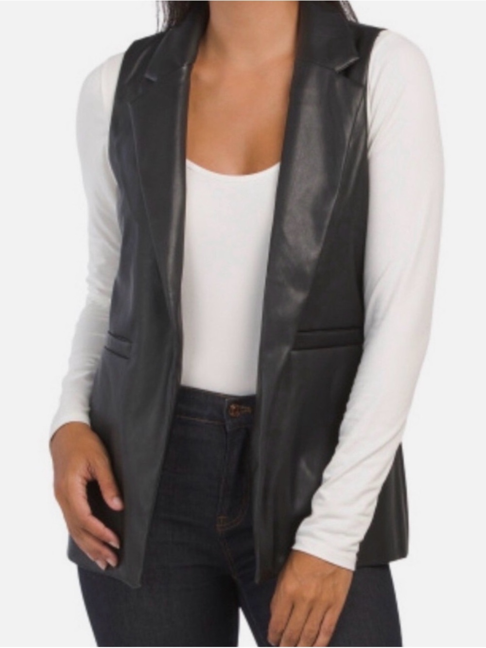 Sincerely Jules Black Faux Leather Sleeveless Blazer Vest
